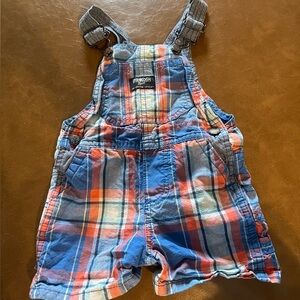 Vintage Baby Boy OshKosh B'gosh Plaid Overalls - Blue and Red